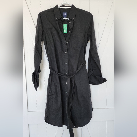 NWT - GAP black cotton shirt dress with belt - Picture 1 of 4